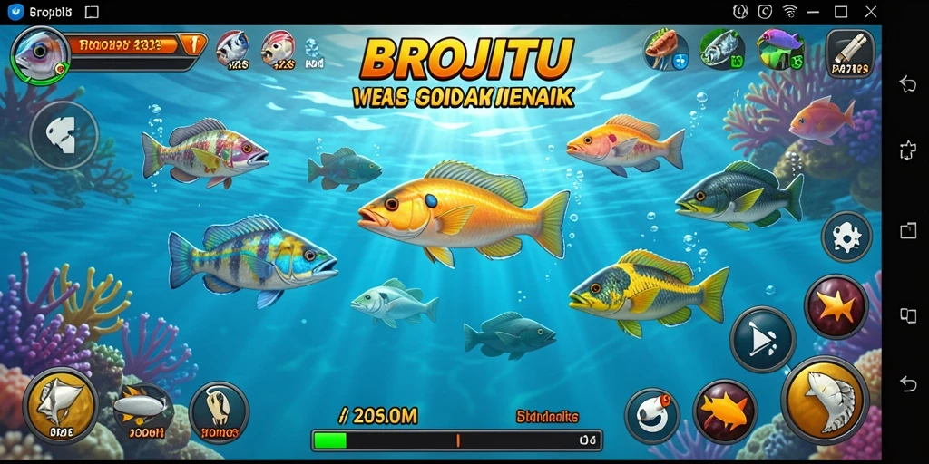 Gameplay seru di BROJITU dengan ikan berwarna-warni.