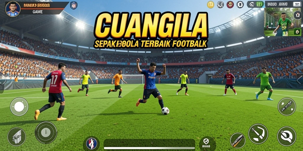 Screenshot gameplay CUANGILA yang menampilkan aksi di lapangan sepak bola.