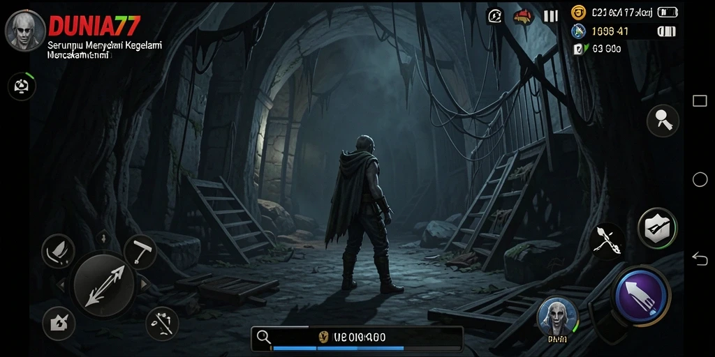 Screenshot dari gameplay DUNIA77 yang menunjukkan suasana mencekam dan menakutkan.